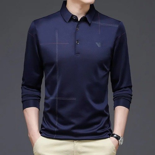 blue Men’s Long-Sleeve Polo Shirt