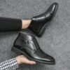 men shoes 2 gal Men’s Black Leather Monk Strap Ankle Boots